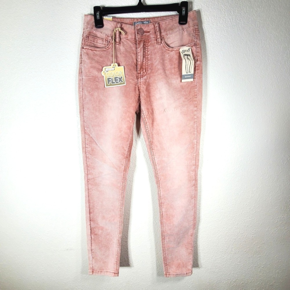 Indigo Rein Womens Color Flex Midrise Skinny Jeans Size 7 Pink Denim Blend